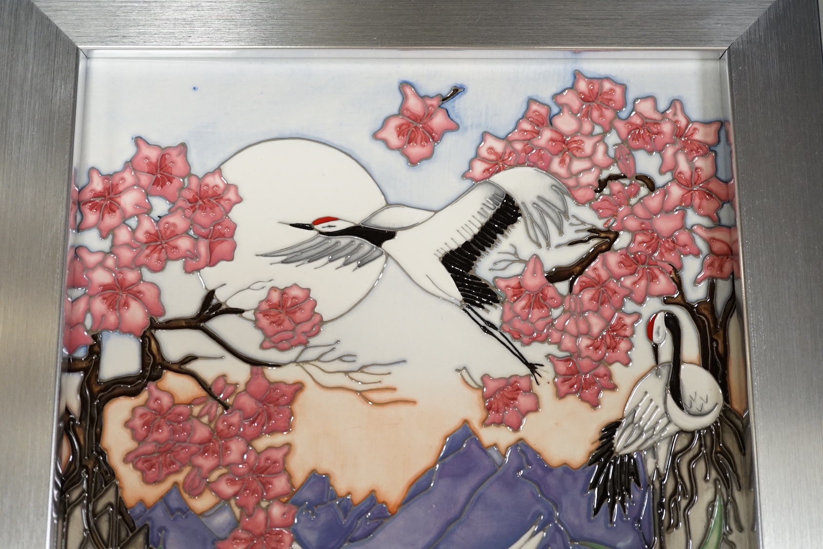 A Moorcroft panel, 'Courtship Dance', by Helen Dale, 2016 limited trial piece, 8/50, boxed, 20cms wide x 31cms high.